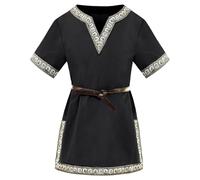 HGTSHUANGTA Costume Médiévale pour Enfant Tunique d'halloween - Viking T-Shirt Manches Courtes pour Cosplay - Chemises Vintage - Haut - Déguisement Carnaval Chemise Chevalier Garçon