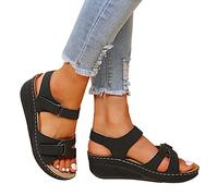 HGTSHUANGTA Sandales Femmes Sandales de Marche Femme Confortable Orthopédique Plateforme Chaussures Antidérapantes Respirantes Bohême Bout Ouvert Sandale avec Talon Bloc Chaussure Léger Décontractée