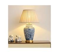 HGTYDV2 Lampe de Table en céramique de Fleurs et d'oiseau Lampe de Chevet en Porcelaine Bleu et Blanc avec Ombre en Tissu plissé Lampe à Gingembre de Style Asiatique Traditionnel