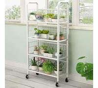 HGUHP Étagère à plantes, support à plantes for la maison, support de rangement en métal for plantes avec roulettes, support d'étagère à 4 niveaux for une utilisation en intérieur(Parent,White4tier)