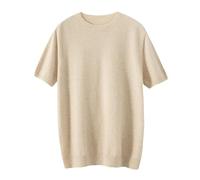 Hgvcfcv Pull à manches courtes en laine mérinos pour homme Col rond Décontracté, beige, M