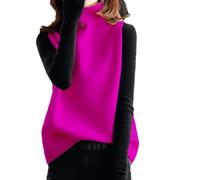 Hgvcfcv Pull vintage à col roulé pour femme - Style décontracté - Sans manches - En tricot, rose rouge, L