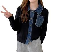 Hgvcfcv Veste en jean rouge pour femme en tricot patchwork, Noir , XL