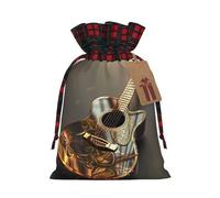 Hgvcse Joli sac de Noël avec cordon de serrage pour guitare - Réutilisable - Emballage 3D - Cadeau de fête, Noir , 1 count (Pack of 1)