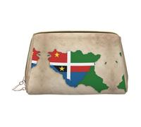Hgvcse Makeupsao Sac à main en cuir PVC avec motif drapeau de Tome-et-Principe Map02, pochette à fermeture éclair, organiseur de voyage pour cosmétiques, usage quotidien, sac à main, blanc, taille