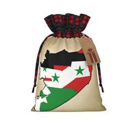 Hgvcse Map01 Sac de Noël avec cordon de serrage Motif drapeau de la Syrie République arabe festif Réutilisable Emballage 3D Sac Cadeau de fête