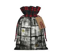Hgvcse Sac Cadeau Cordon de Serrage Mosaïque Noir Ombre Noël Festif Réutilisable Emballage 3D Sac Cadeau de Fête