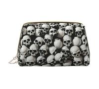 Hgvcse Sac de maquillage en cuir PVC noir avec motif tête de mort, pochette à fermeture éclair, organiseur de voyage pour usage quotidien, sac à main, blanc, taille unique, BLANC, One Size