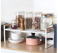 HGYZE Étagère de comptoir de cuisine en acier au carbone - Robuste - Ajoutez de l'espace de rangement à votre comptoir, chambre à coucher, étagère à épices empilable (blanc, 50.8 x 22.4 cm)