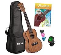 HH 2036 DE Premium Mahagoni Concert Ukulélé Bundle avec cordes AQUILA, formation au ukulélé (+DVD), accordeur, sac rembourré et 3 médiators