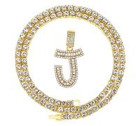 HH Bling Collier avec pendentif en forme de lettre initiale baguette pour homme et femme avec gros diamant CZ A-Z avec chaîne de tennis en corde, 24 inches (60.96 cm) and 22 inches (55.88 cm), Cristal