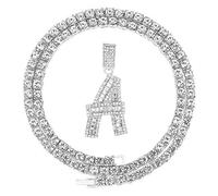 HH Bling Collier avec pendentif en forme de lettre initiale baguette pour homme et femme avec gros diamant CZ A-Z avec chaîne de tennis en corde, 24 inches, Cristal, Diamant en cristal