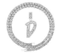 HH Bling Collier avec pendentif en forme de lettre initiale baguette pour homme et femme avec gros diamant CZ A-Z avec chaîne de tennis en corde, Cristal, Diamant en cristal
