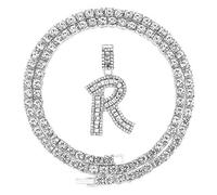 HH Bling Collier avec pendentif en forme de lettre initiale baguette pour homme et femme avec gros diamant CZ A-Z avec chaîne de tennis en corde, 24 inches (Rope Chain), 22 inches (Tennis Chain