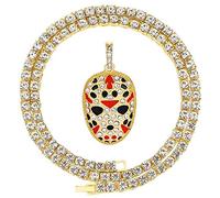 HH BLING EMPIRE Collier avec pendentif Hip Ho Rapper plaqué or 14 carats pour homme, pendentif roi en diamant glacé avec chaîne de tennis de 55,9 cm, Zinc, strass en cristal