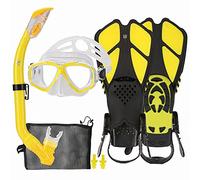 HH HHAO SPORT Ensemble de Tuba pour Enfants avec Palmes, Anti-Buée Lunettes de Plongée Panoramiques à 180 ° Palmes de Natation Réglables Masque de Plongée de Haute Qualité et Tuba, Sac de Transport