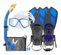 HH HHAO SPORT Ensemble de Tuba pour Enfants avec Palmes, Anti-Buée Lunettes de Plongée Panoramiques à 180 ° Palmes de Natation Réglables Masque de Plongée de Haute Qualité et Tuba, Sac de Transport