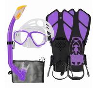 HH HHAO SPORT Ensemble de Tuba pour Enfants avec Palmes, Anti-Buée Lunettes de Plongée Panoramiques à 180 ° Palmes de Natation Réglables Masque de Plongée de Haute Qualité et Tuba, Sac de Transport