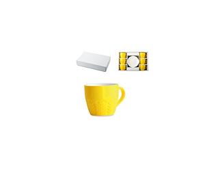 HH Set de Tasses à café avec Assiettes, Bone China, Jaune, 130 ML, 6 pièces