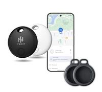 HH-Tech Tracker Bluetooth (lot de 2 + 2 protecteurs) pour appareils Android fonctionne avec Google Find My, Find Hub, Tracker, recherche d'articles, suivi facile de votre portefeuille, sac, valise, et
