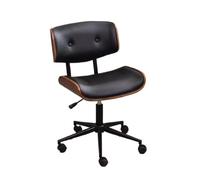 Hhaoran-9868 Chaise de bureau pivotante avec cuir rétro réglable, confortable petite chaise de bureau en bois, adaptée pour le bureau et la maison (Noir)