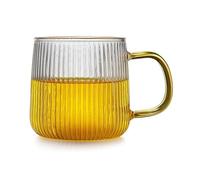 Hhaoran-9868 Coupe en verre Tasse en verre à rayures verticales avec anse colorée, 320 ml, borosilicate transparent Verres à eau(Yellow)