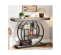 Hhaoran-9868 Table d'appoint console avec base circulaire et étagères de rangement pour salon (Gris)
