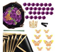 HhBdy 24 Pièce Bouquet de Roses Scintillantes, Roses Artificielles avec Une Couronne Bouquet de Fleurs Réaliste Rose Artificielle DIY Glitzer Rosen pour Saint-Valentin Fête des Mères Mariage (Violet)