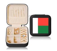 hhbiuuo Étui à bijoux en cuir avec imprimé drapeau de Madagascar - Pour femme - Organisateur portable pour boucles d'oreilles et colliers - Noir