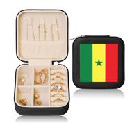 hhbiuuo Étui à bijoux en cuir avec imprimé drapeau du Sénégal pour femme, boîte de rangement de voyage, organisateur portable pour boucles d'oreilles, colliers, noir