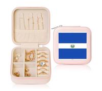 hhbiuuo Étui à bijoux imprimé El Salvador pour femme, boîtes de rangement de voyage en cuir, organisateur portable pour boucles d'oreilles, colliers - Rose