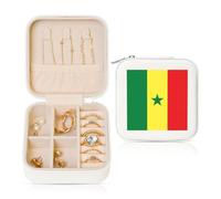 hhbiuuo Étui à bijoux pour femme avec imprimé drapeau du Sénégal, boîtes de rangement en cuir, organiseur portable pour boucles d'oreilles, colliers, blanc