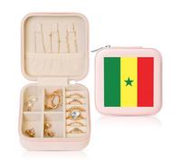 hhbiuuo Étui à bijoux pour femme avec imprimé drapeau du Sénégal, boîtes de rangement en cuir, organiseur portable pour boucles d'oreilles, colliers - Rose