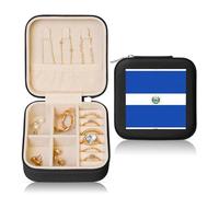 hhbiuuo Étui à bijoux pour femme avec imprimé El Salvador, boîtes de rangement en cuir, organiseur portable pour boucles d'oreilles, colliers, noir