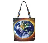 hhbiuuo Grand sac fourre-tout réutilisable en toile pour femme avec imprimé Cosmic Earth pour voyage, travail, usage quotidien