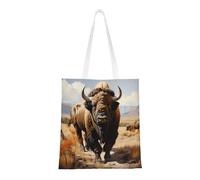 hhbiuuo Sac fourre-tout en toile avec imprimé troupeau de bison d'Amérique du Nord - Réutilisable - Pour femme - Pour le travail, les voyages, la salle de sport