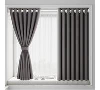 hhbzhdpg Rideaux Anti-UV à Texture Douce à 2 Panneaux, Stores Courts pour Chambre à Coucher, Rideaux à Œillets sans Perçage, avec Tringle Télescopique(B,1.5m-3#)