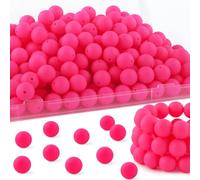 HHCFAST Lot de 150 perles rondes en silicone de 15 mm pour la fabrication de porte-clés pour la fabrication de bracelets, colliers et perles rondes en silicone pour stylos (rose vif)