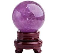 HHCTEBEC Boule de Cristal d'améthyste Naturelle avec Support en Bois - Sphère de Pierres précieuses Violettes pour la guérison Reiki, la méditation, l'équilibrage des Chakras, Le Feng Shui,50MM