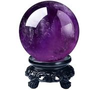 HHCTEBEC Boule de Cristal d'améthyste Naturelle, sphère de Cristaux de guérison, Grandes Boules de Quartz Violet, spécimen de Pierres précieuses avec Support en Bois pour méditation Reiki,11CM