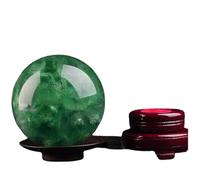 HHCTEBEC Boule de Cristal de Fluorite Verte Naturelle avec Support en Bois - Sphère de Pierre précieuse Verte Menthe à forêt pour la méditation, Le soulagement du Stress, la guérison,170MM