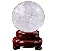 HHCTEBEC Boule de Cristal de Quartz Clair Naturel avec Support en Bois - Sphère de Pierre précieuse Blanche de maître guérisseur pour Amplifier l'énergie, la méditation, l'équilibrage,100MM