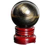 HHCTEBEC Boule de Cristal d'obsidienne, sphère de Cristal Noir Naturel avec Support en Bois - Boule de Pierre d'obsidienne polie et orbe de Divination pour la méditation et la décoration,40MM