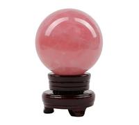 HHCTEBEC Boule De Cristal Magique en Quartz Rose Naturel, Boule DéCorative avec Support pour Divination éQuilibre des Chakras Yoga DéCoration Feng Shui pour La Maison Et Le Bureau,50mm