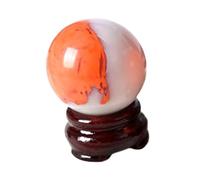 HHCTEBEC Boule De Cristal Naturelle en Agate Orange avec Support en Bois pour La MéDitation, La Divination, La GuéRison, La Photographie Et La DéCoration
