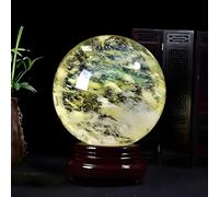 HHCTEBEC Boules De Fusion en Citrine Naturelle, SphèRes De Divination Feng Shui DéCoratives avec Support en Bois pour La Sorcellerie, Le Feng Shui Et La DéCoration De Bureau à Domicile,6cm/2.4in