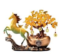 HHCTEBEC Lachineuse Figurine Cheval Chanceux Feng Shui Statue Équestre Symbole d'Abondance de Richesse pour Bureau, Maison Décoration Chinoise Asiatique Richesse du Zodiaque,Jaune