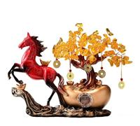 HHCTEBEC Lachineuse Figurine Cheval Chanceux Feng Shui Statue Équestre Symbole d'Abondance de Richesse pour Bureau, Maison Décoration Chinoise Asiatique Richesse du Zodiaque,Rouge