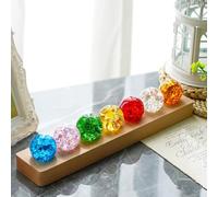 HHCTEBEC SphèRes De GuéRison Naturelles des 7 Chakras avec Support en Bois à LED, Pierres De Quartz en Cristal De 40 mm, Veilleuse DéCorative pour La Maison Et Le Salon