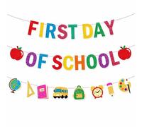 hhdatc Guirlande de décorations pour premier jour d'école - Bannière à suspendre pour la rentrée scolaire avec règle triangulaire Apple Pencil et décorations de carnet pour salle de ureau et
